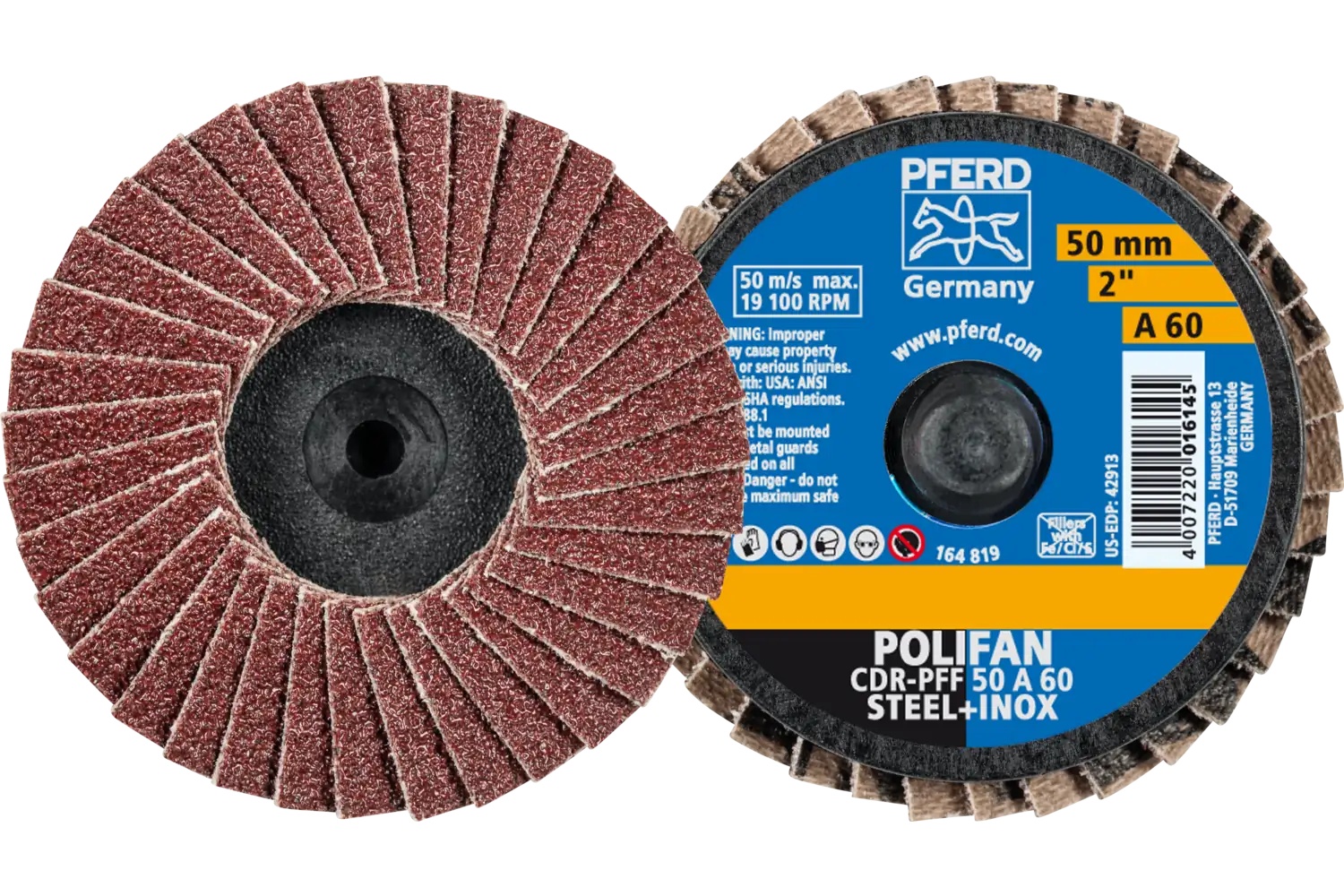Picture of Pferd Mini Flap Disc, 2" Dia, Type CDR, 60 Grit, Flat, Aluminum oxide